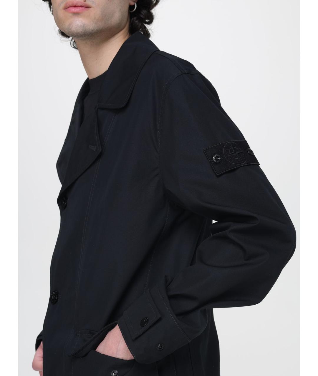 STONE ISLAND Черный хлопковый тренч / плащ, фото 5