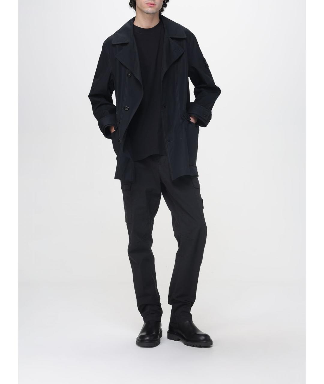 STONE ISLAND Черный хлопковый тренч / плащ, фото 2