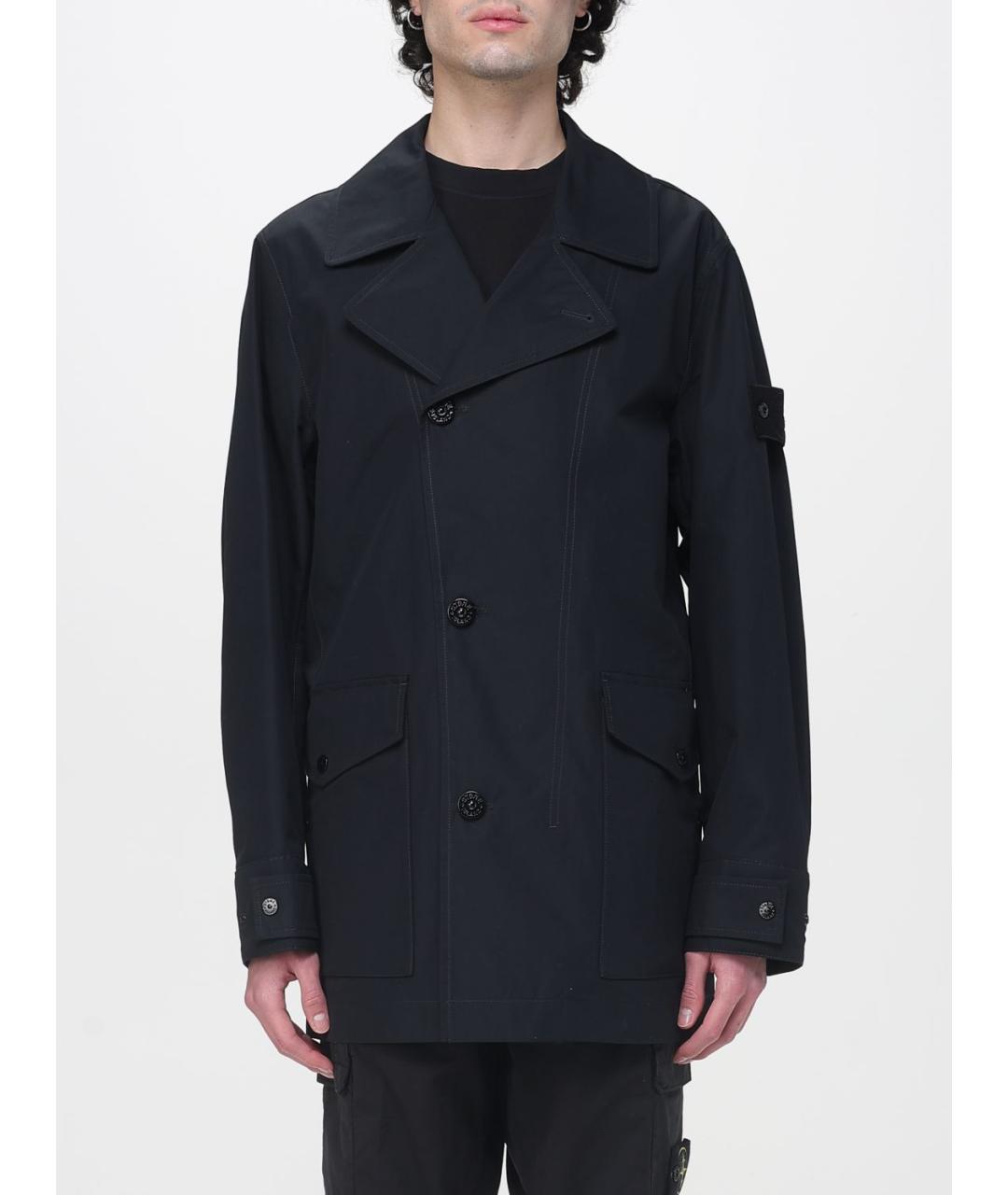 STONE ISLAND Черный хлопковый тренч / плащ, фото 6