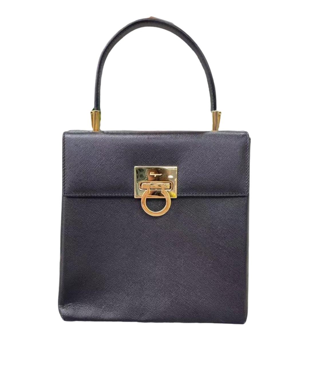 FERRAGAMO Черная кожаная сумка с короткими ручками, фото 1