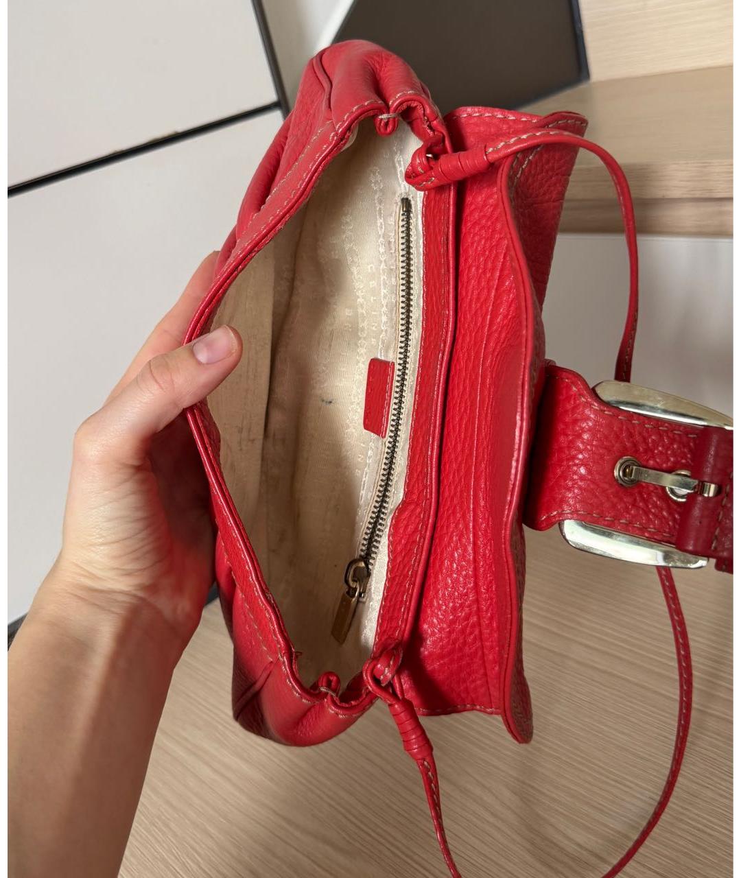 CELINE Красная кожаная сумка с короткими ручками, фото 4