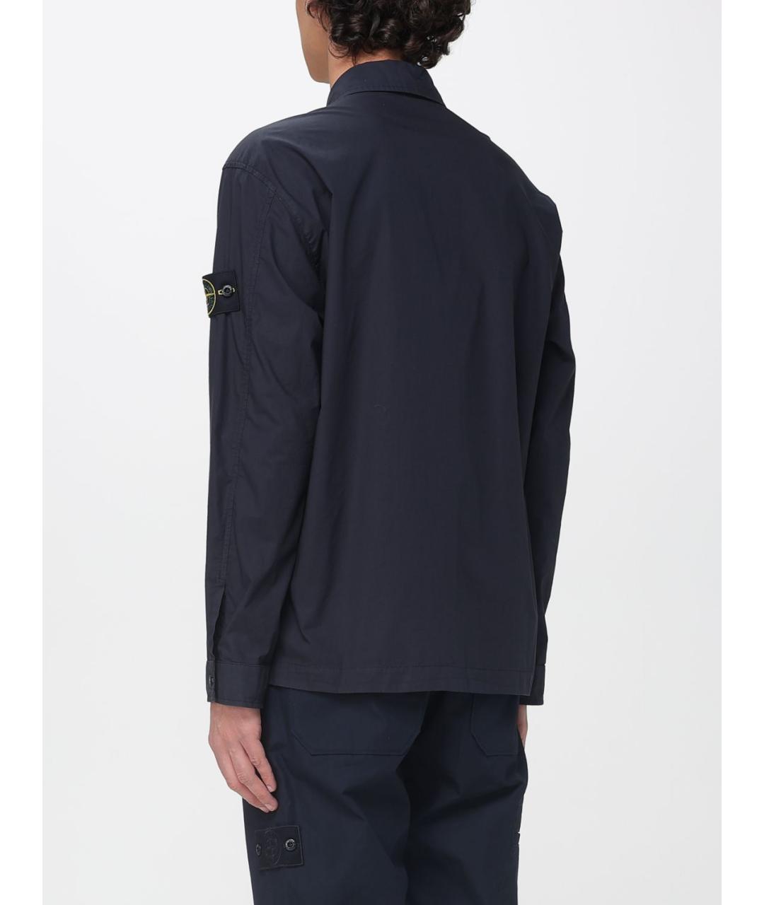 STONE ISLAND Темно-синяя хлопко-эластановая куртка, фото 3