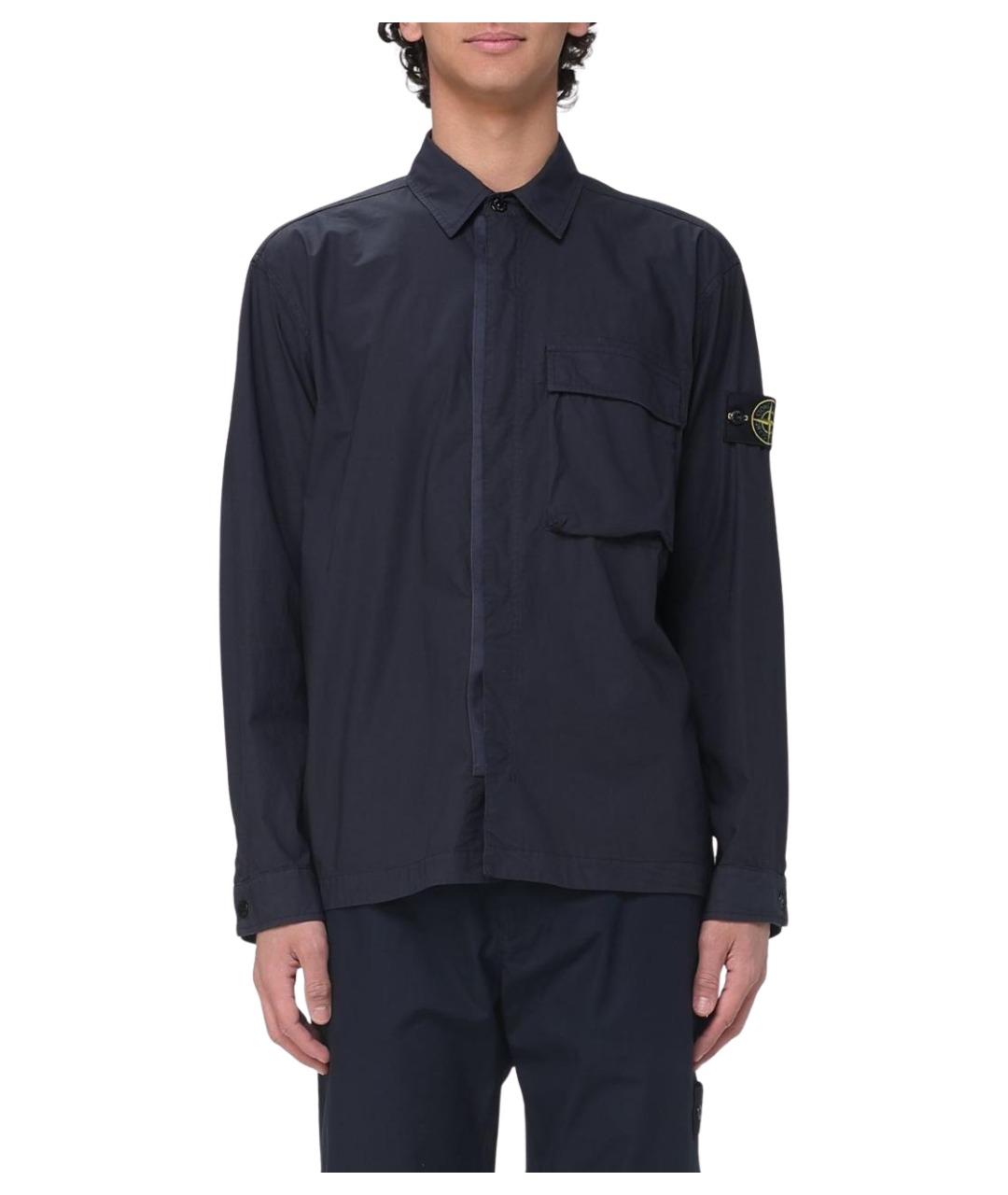 STONE ISLAND Темно-синяя хлопко-эластановая куртка, фото 1