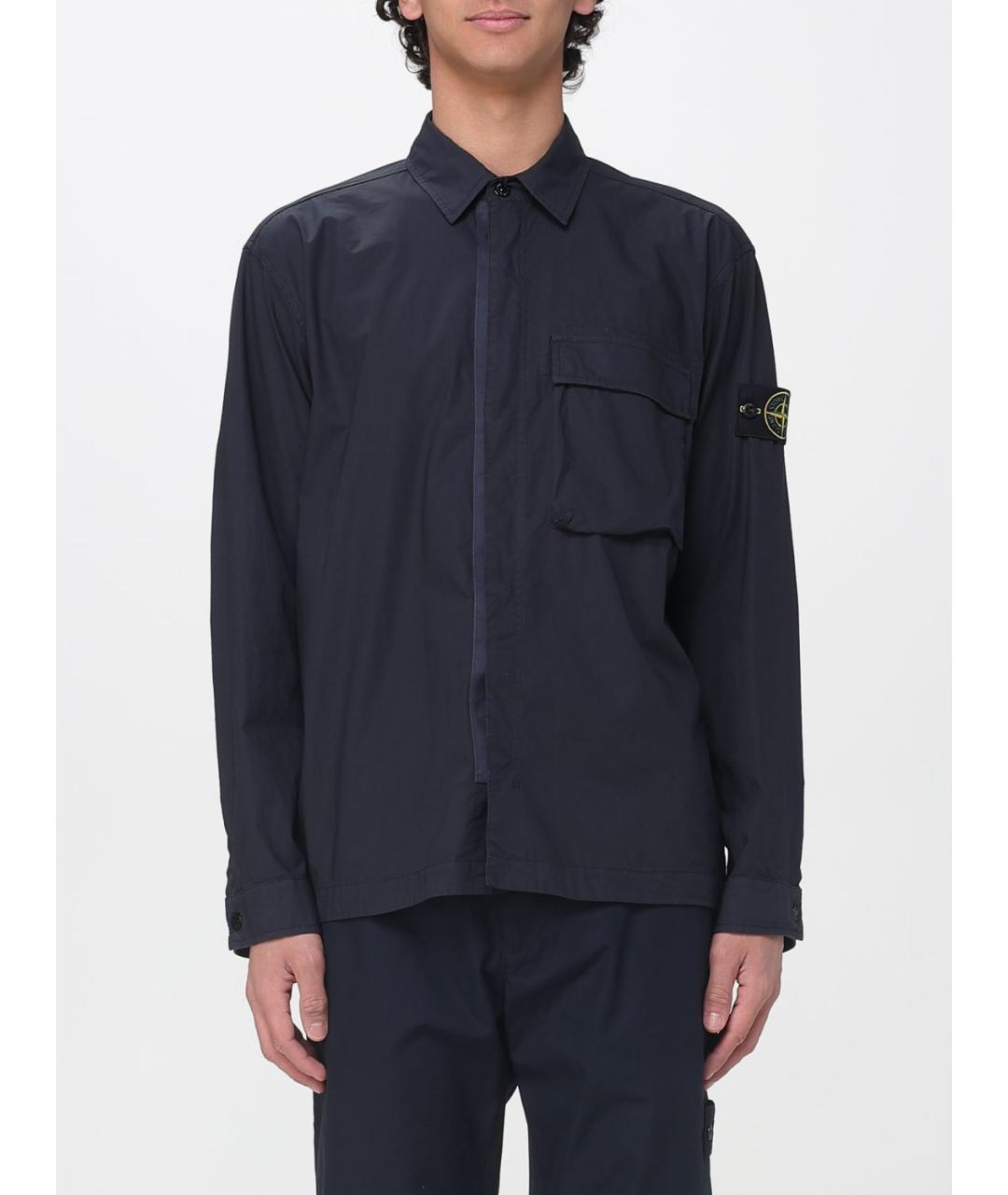 STONE ISLAND Темно-синяя хлопко-эластановая куртка, фото 5