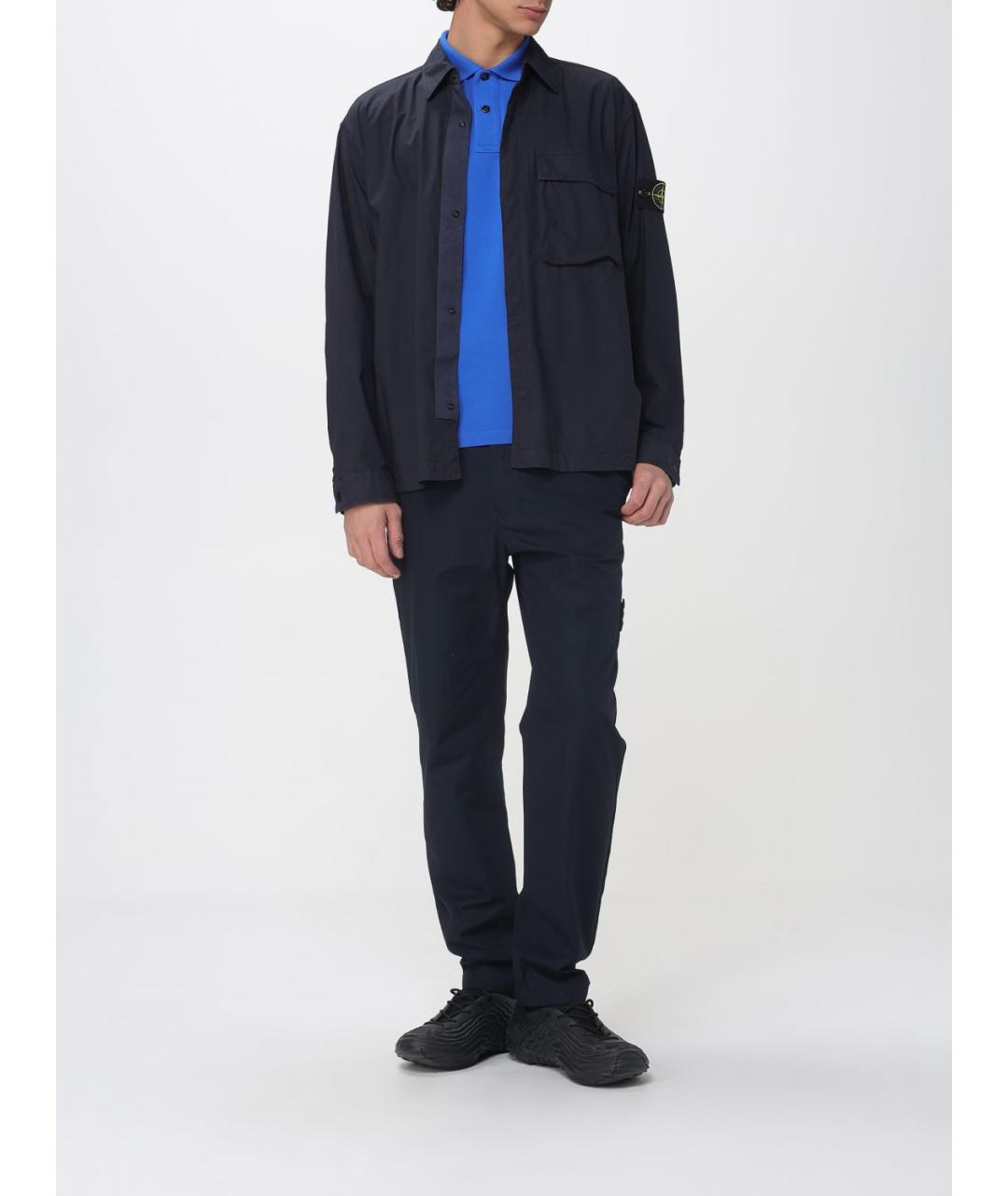 STONE ISLAND Темно-синяя хлопко-эластановая куртка, фото 2