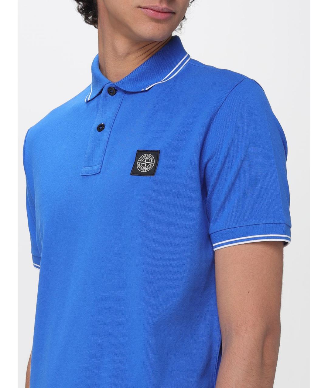 STONE ISLAND Синее хлопковое поло с коротким рукавом, фото 4