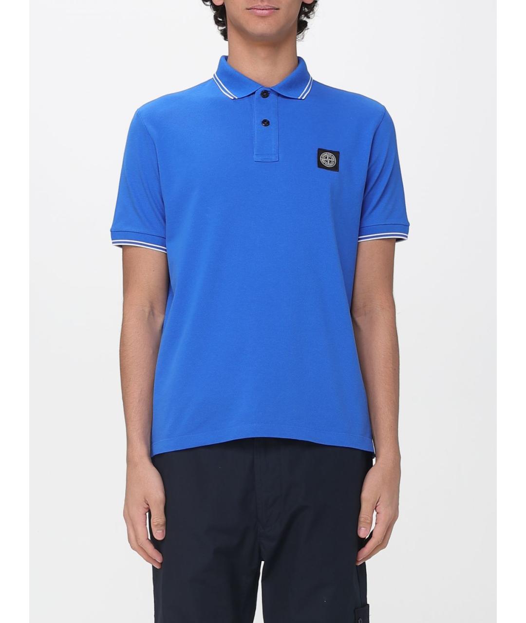 STONE ISLAND Синее хлопковое поло с коротким рукавом, фото 5