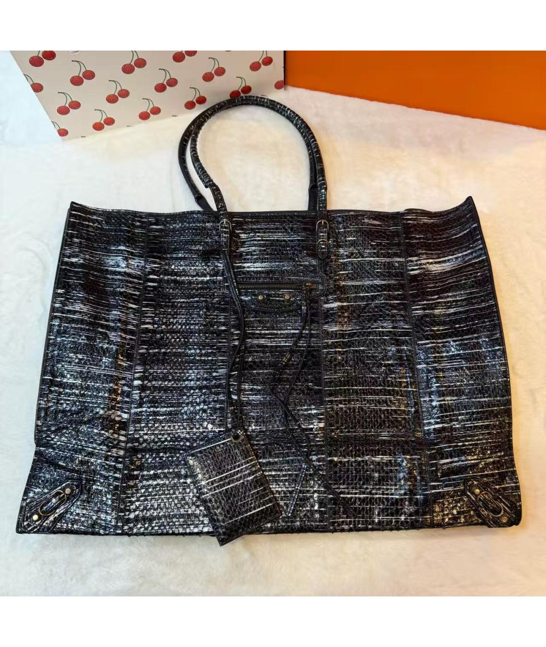 BALENCIAGA Черная кожаная сумка тоут, фото 2