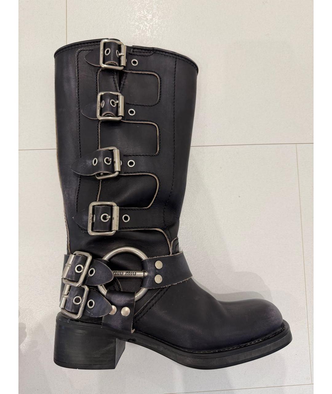 MIU MIU Антрацитовые кожаные сапоги, фото 7