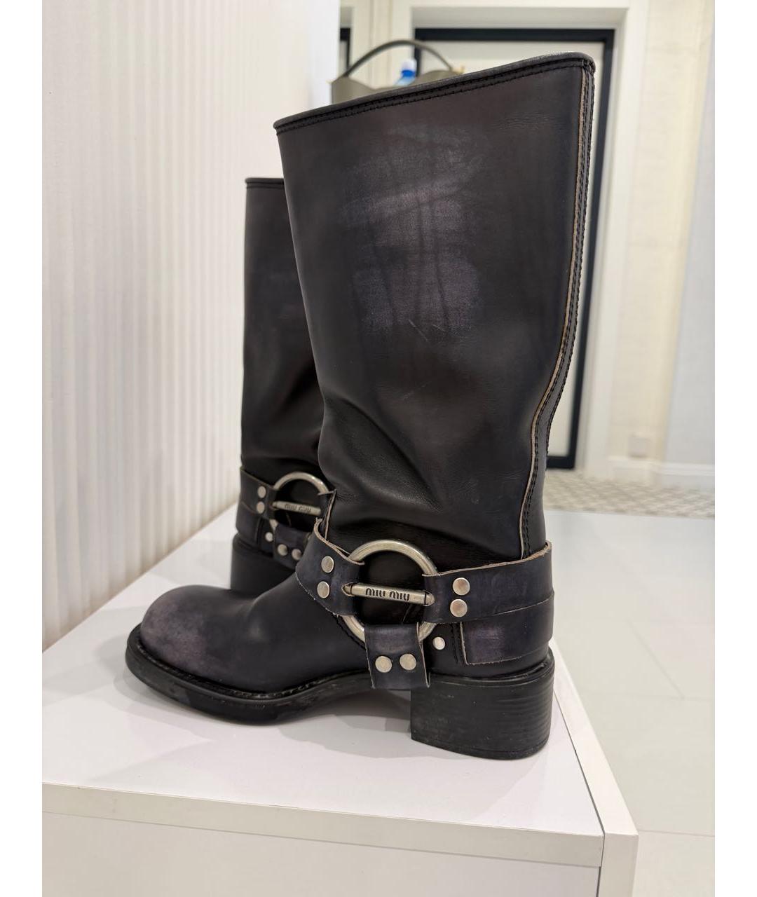 MIU MIU Антрацитовые кожаные сапоги, фото 4