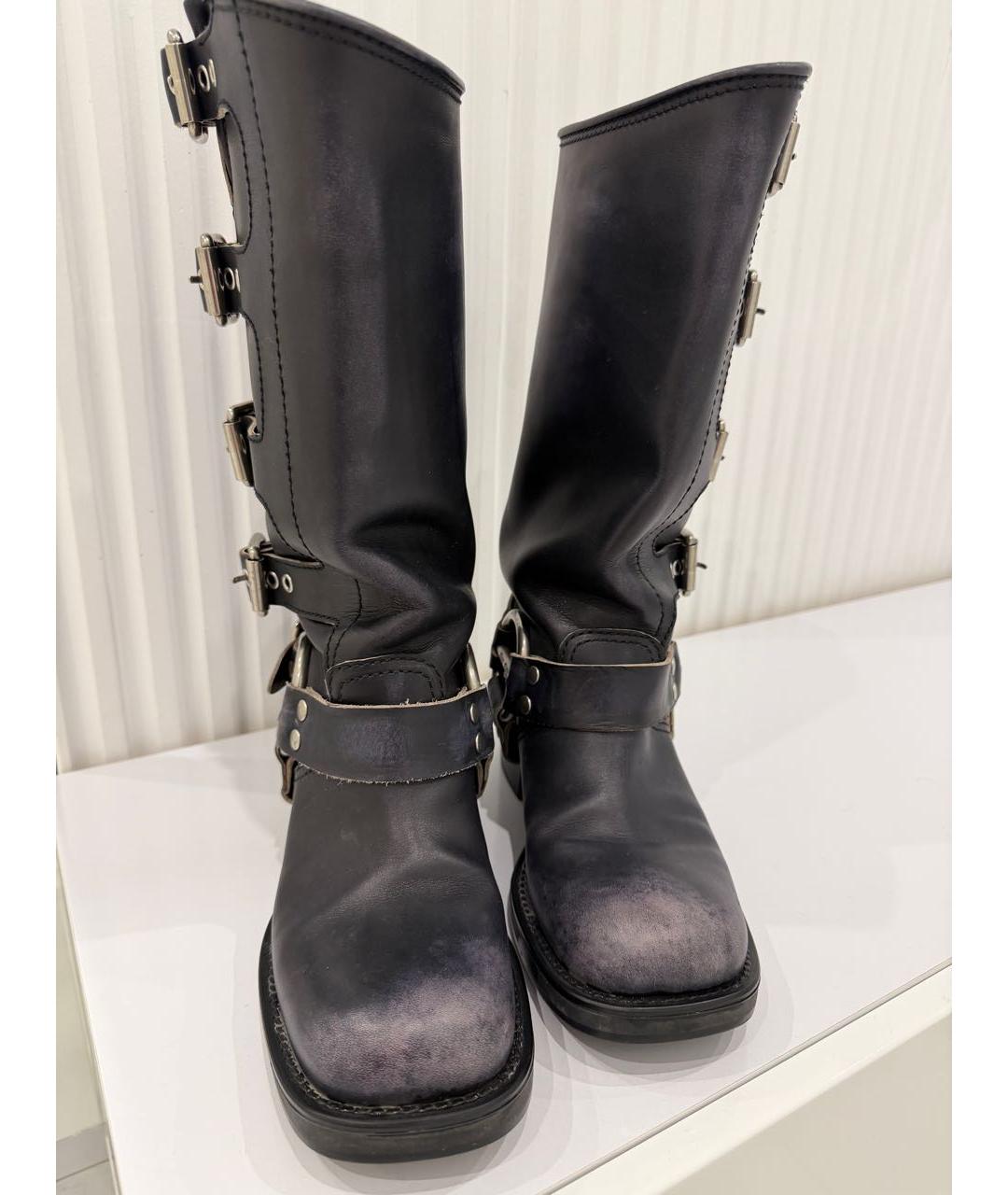 MIU MIU Антрацитовые кожаные сапоги, фото 2