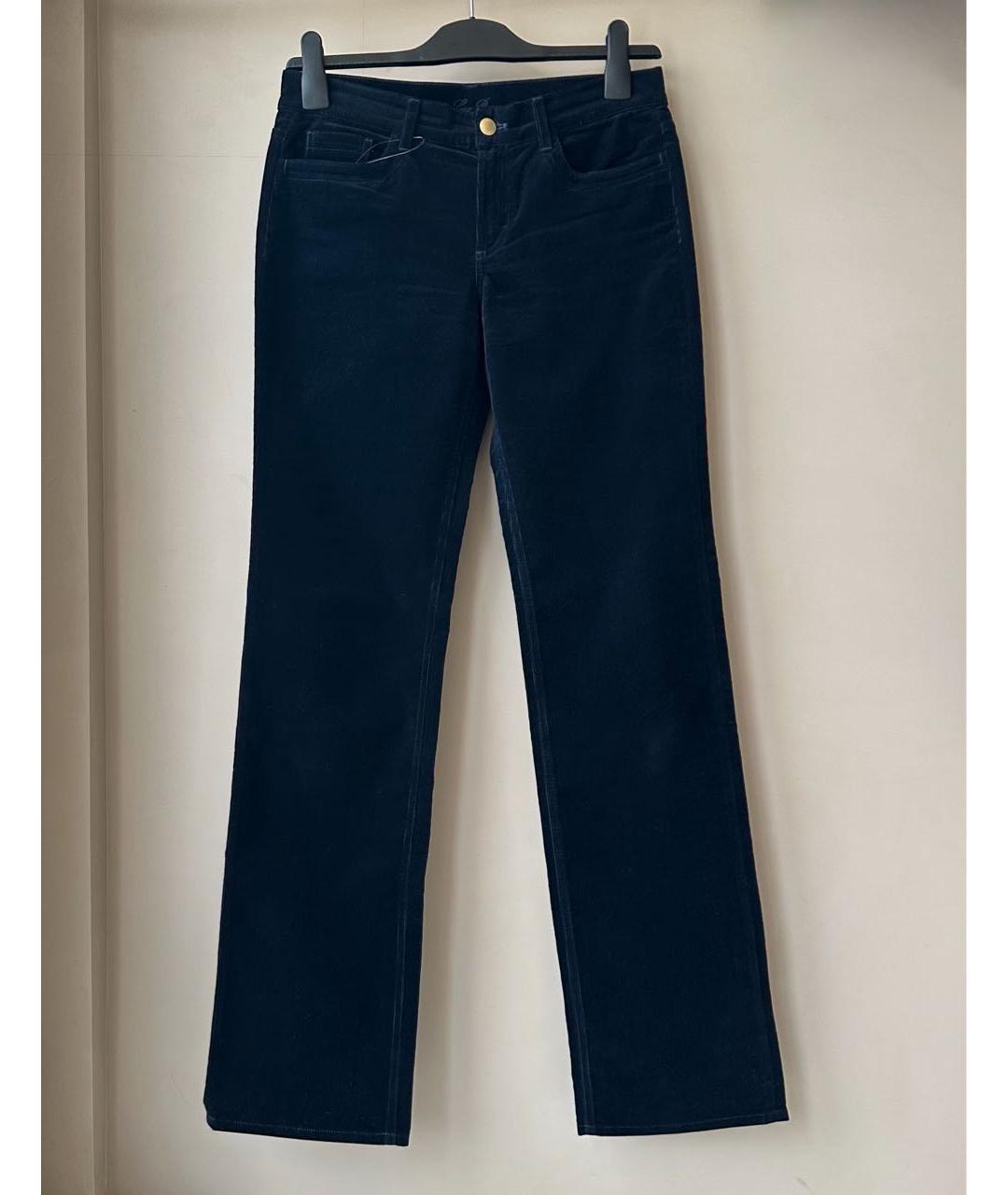 LORO PIANA Темно-синие хлопко-эластановые прямые брюки, фото 2