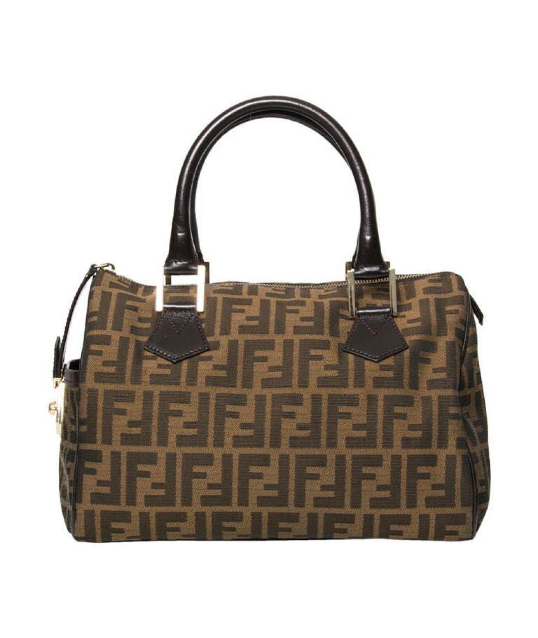 FENDI Коричневая тканевая сумка с короткими ручками, фото 7