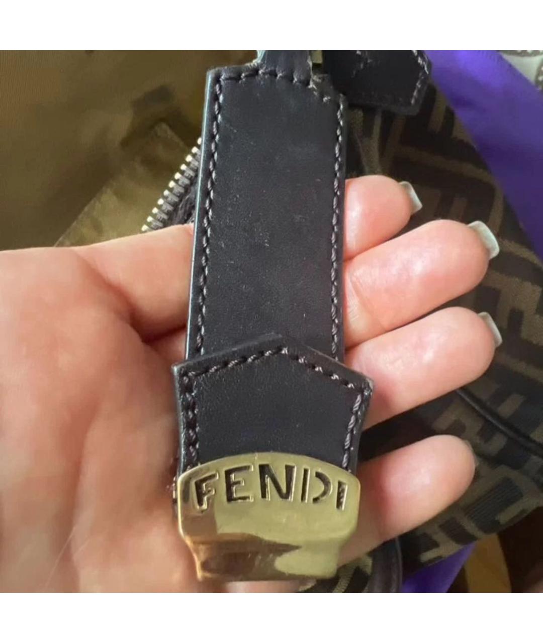 FENDI Коричневая тканевая сумка с короткими ручками, фото 5