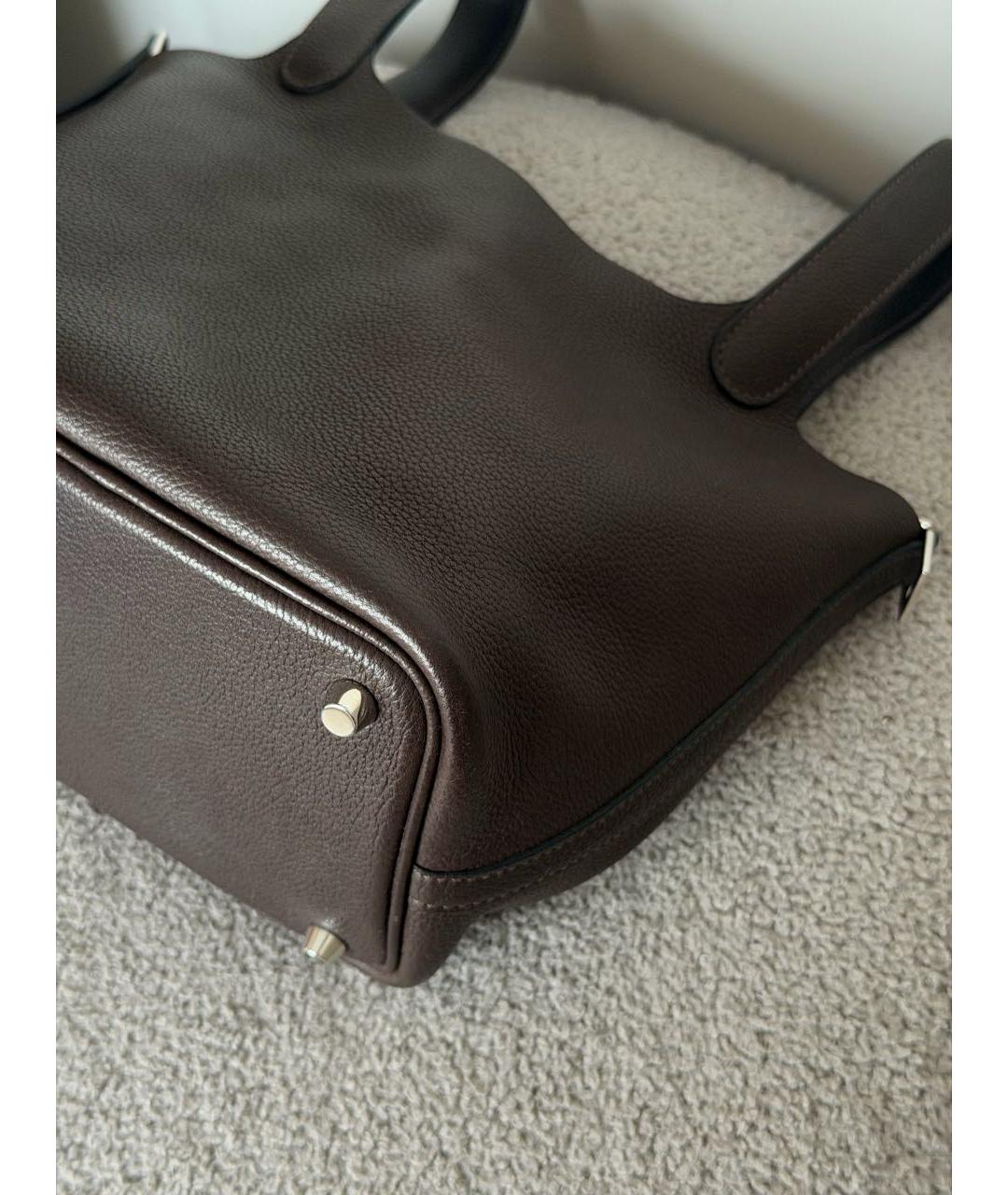 HERMES Коричневая кожаная сумка с короткими ручками, фото 8