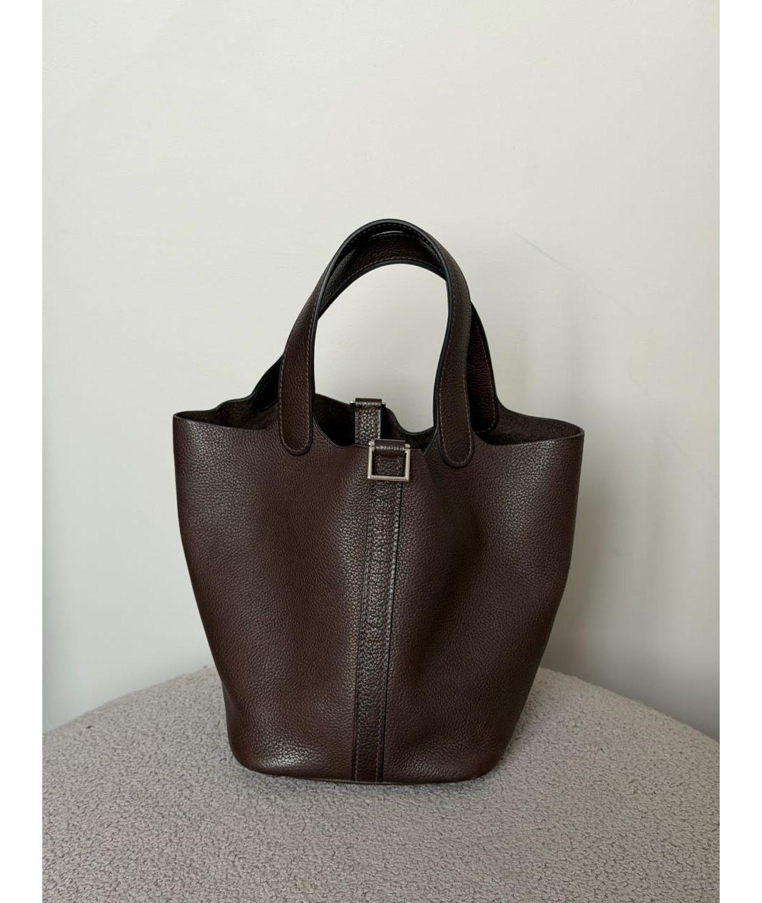 HERMES Коричневая кожаная сумка с короткими ручками, фото 9
