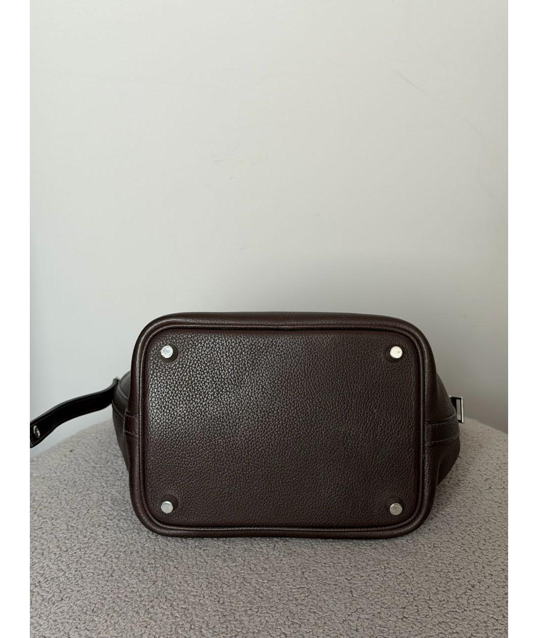 HERMES Коричневая кожаная сумка с короткими ручками, фото 4