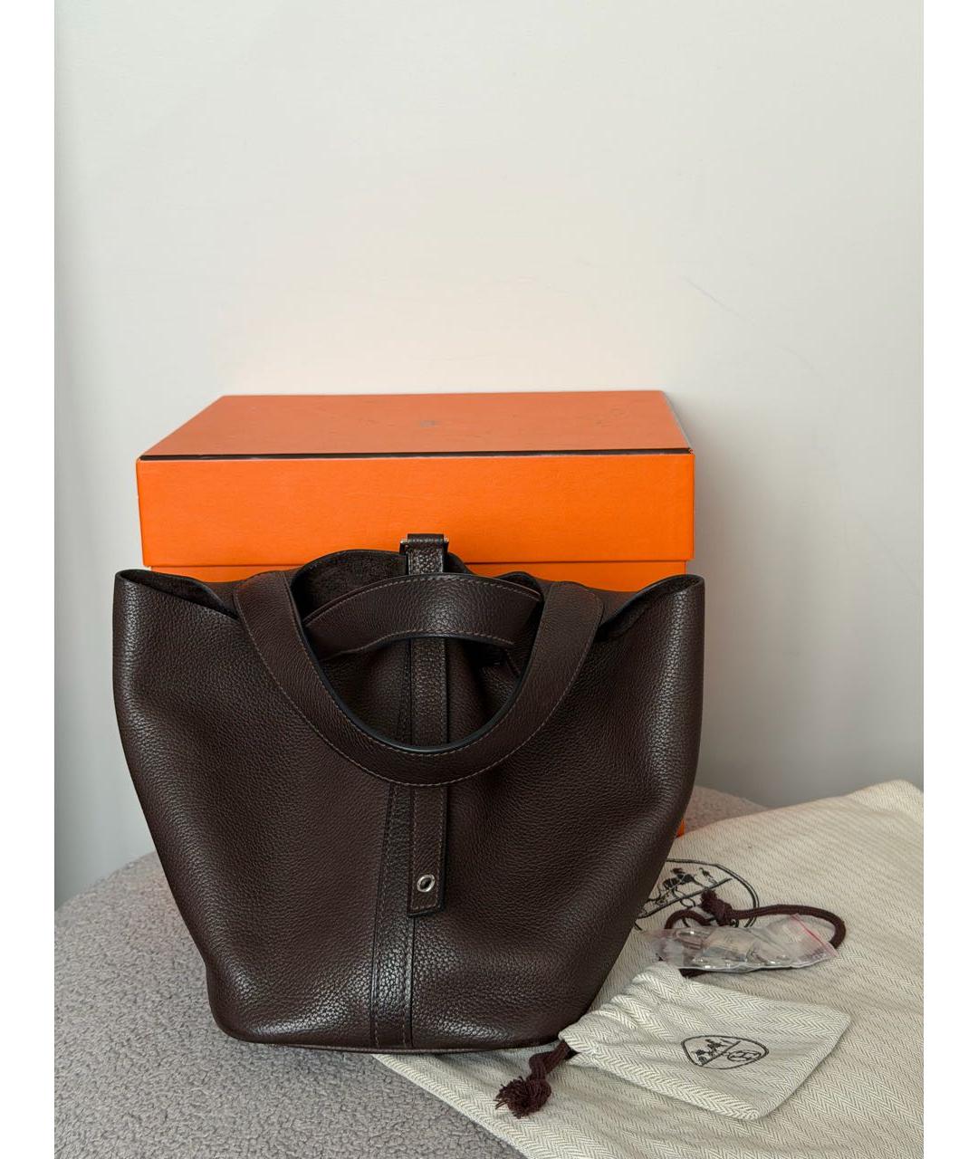 HERMES Коричневая кожаная сумка с короткими ручками, фото 7