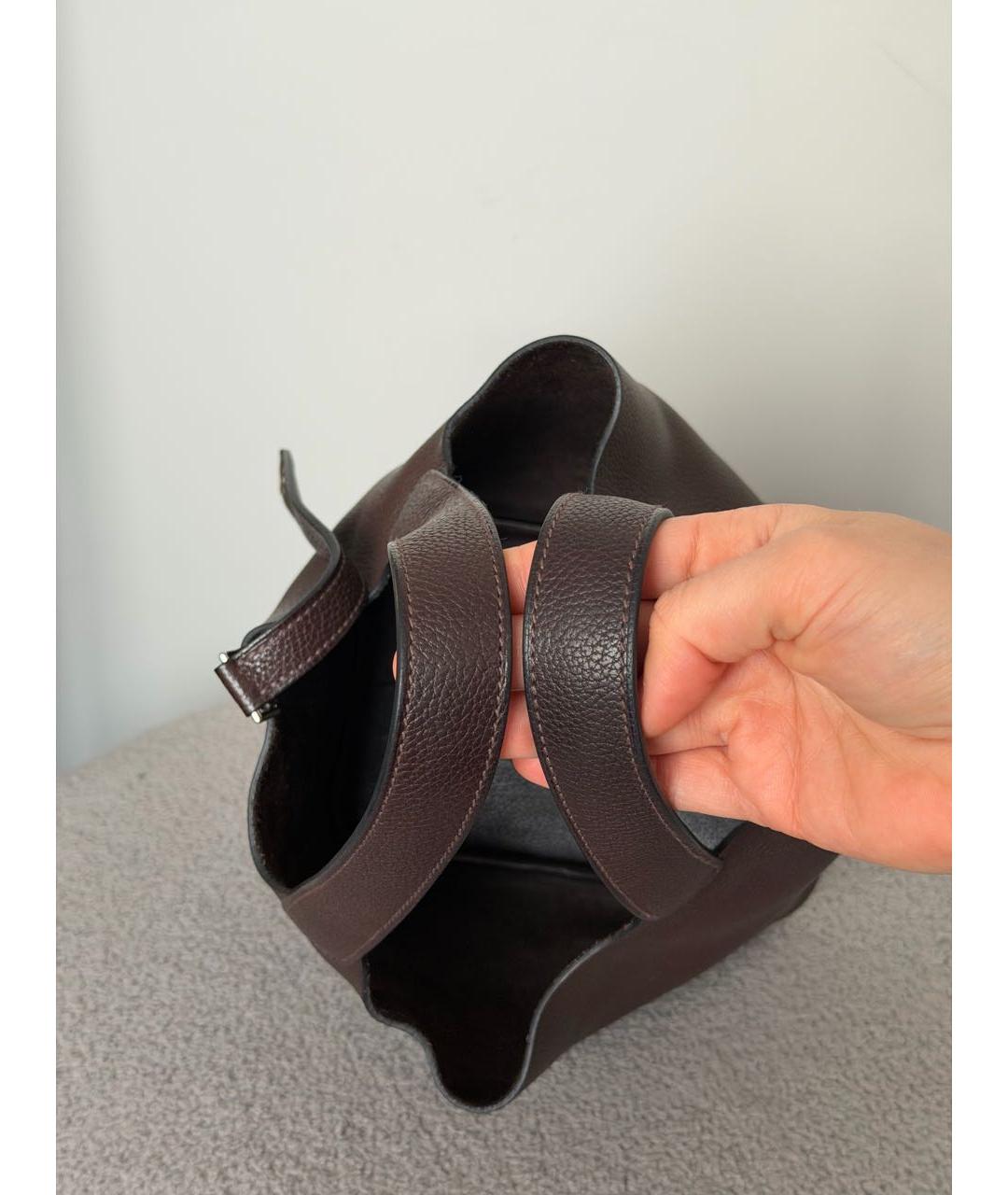 HERMES Коричневая кожаная сумка с короткими ручками, фото 6