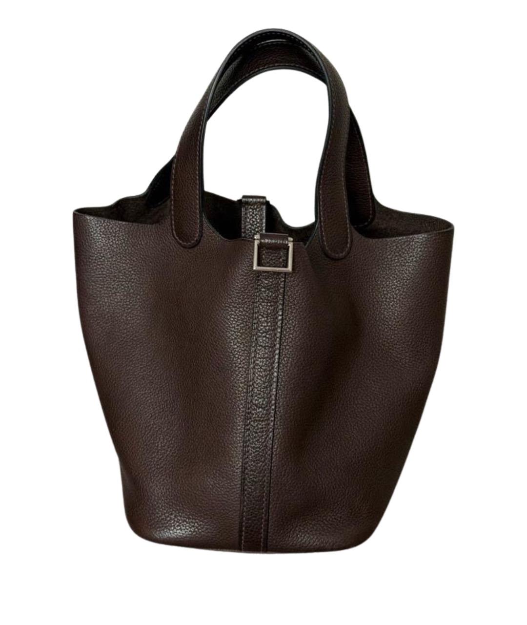 HERMES Коричневая кожаная сумка с короткими ручками, фото 1