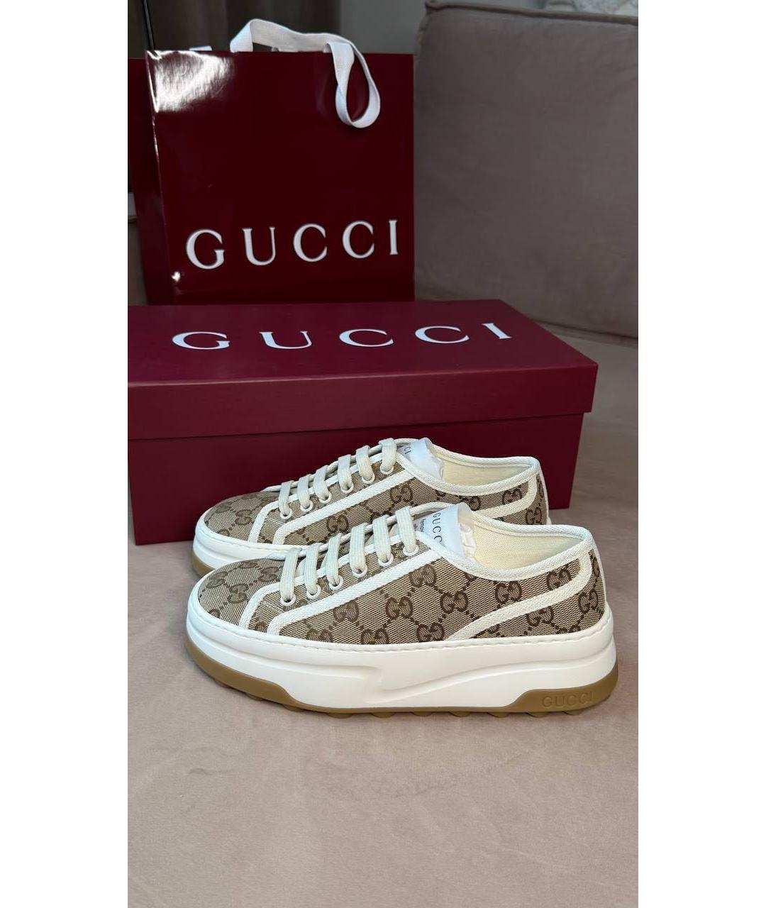 GUCCI Бежевые текстильные кеды, фото 4