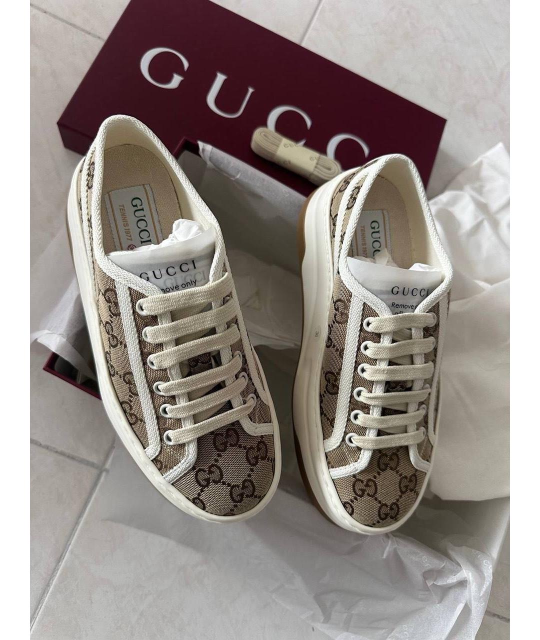 GUCCI Бежевые текстильные кеды, фото 6