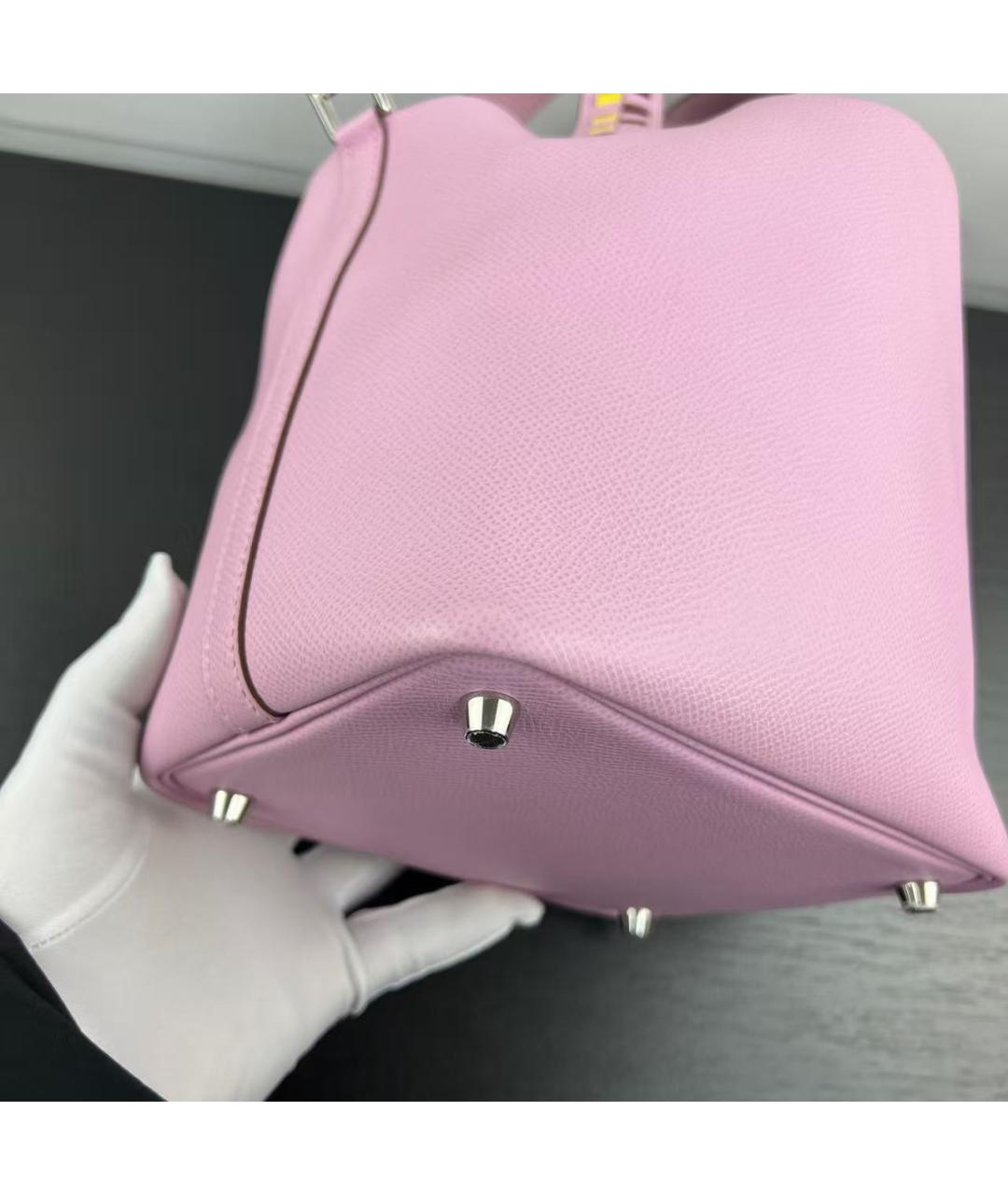 HERMES Розовая кожаная сумка с короткими ручками, фото 5