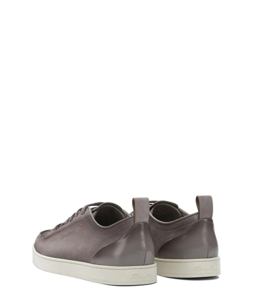 SANTONI Серые кожаные низкие кроссовки / кеды, фото 6