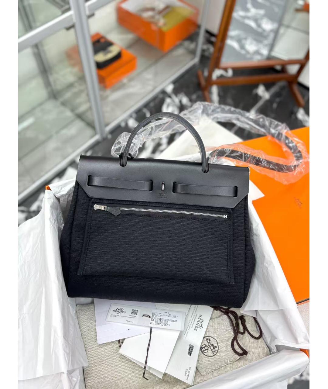 HERMES Черная тканевая сумка через плечо, фото 4