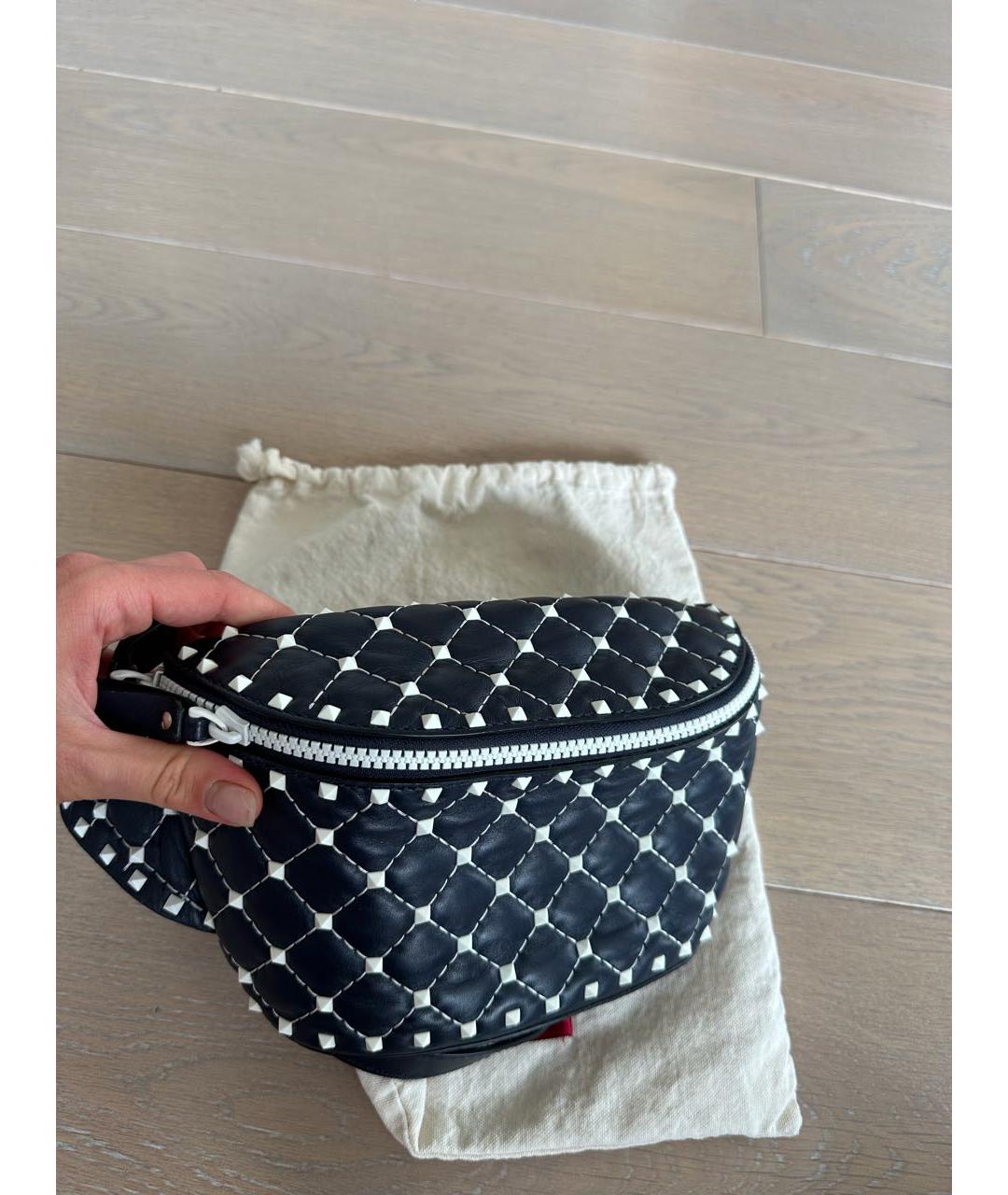 VALENTINO Темно-синяя кожаная поясная сумка, фото 2