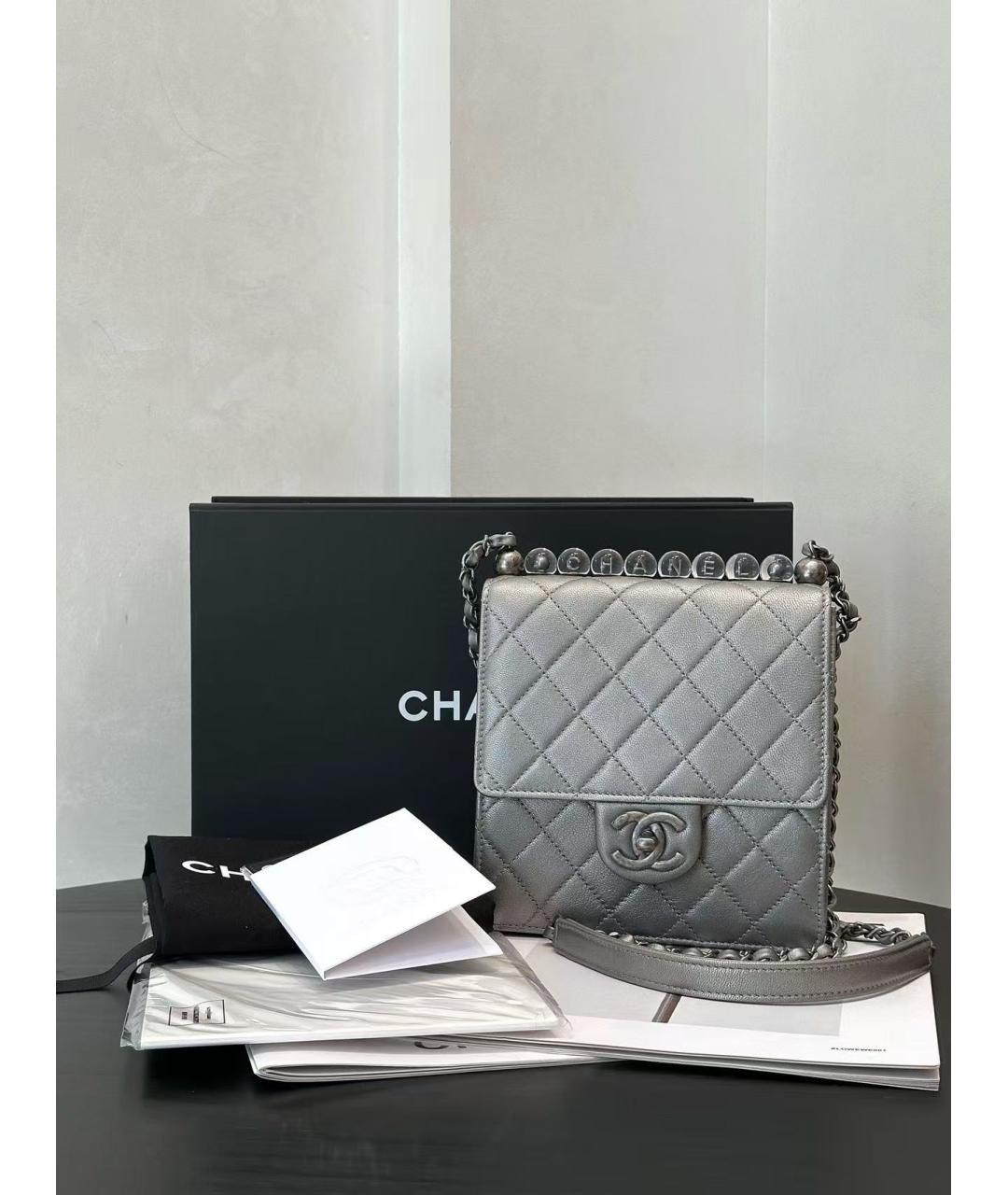 CHANEL Серая кожаная сумка через плечо, фото 6