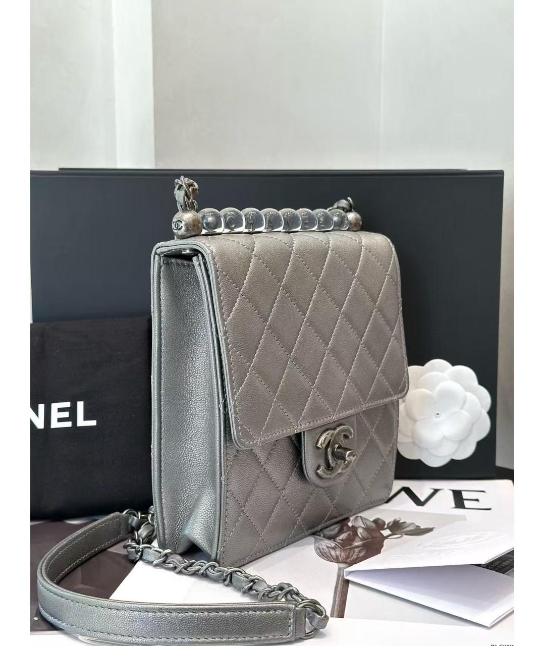 CHANEL Серая кожаная сумка через плечо, фото 4