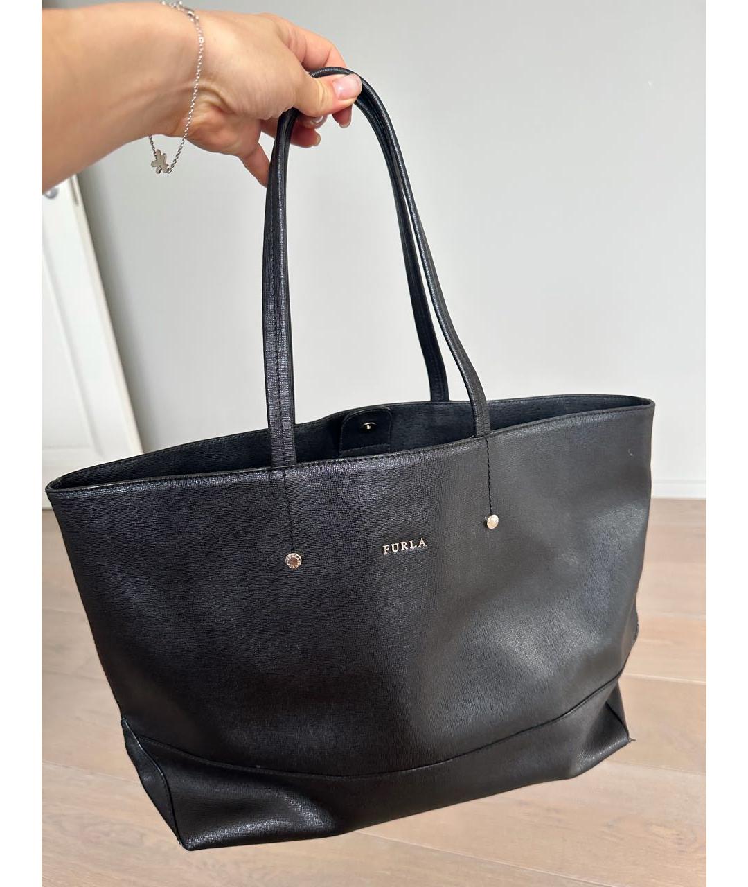 FURLA Черная кожаная сумка тоут, фото 5