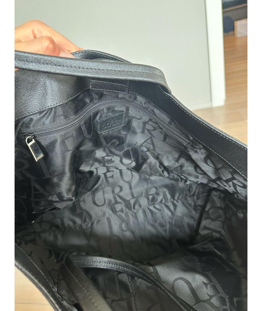 FURLA Черная кожаная сумка тоут, фото 4