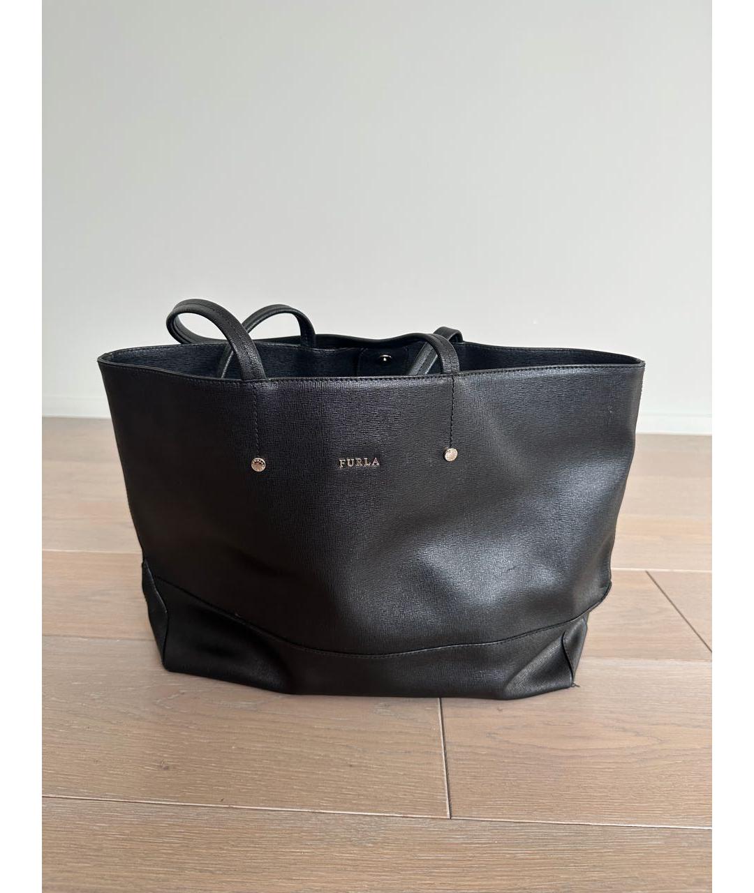 FURLA Черная кожаная сумка тоут, фото 2