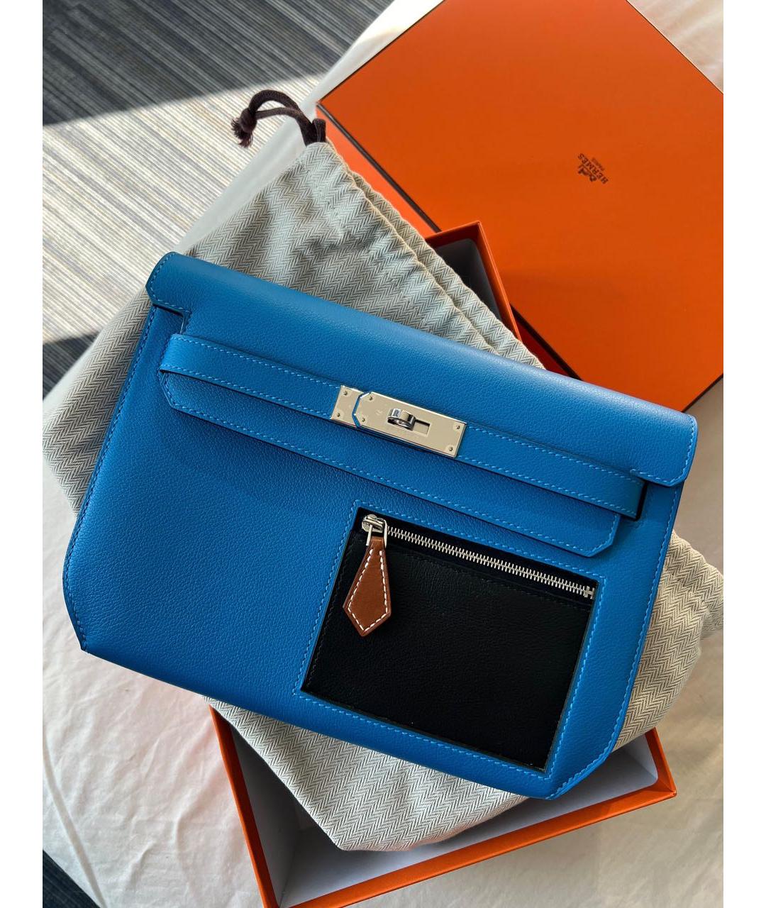 HERMES Синяя кожаная барсетка, фото 9