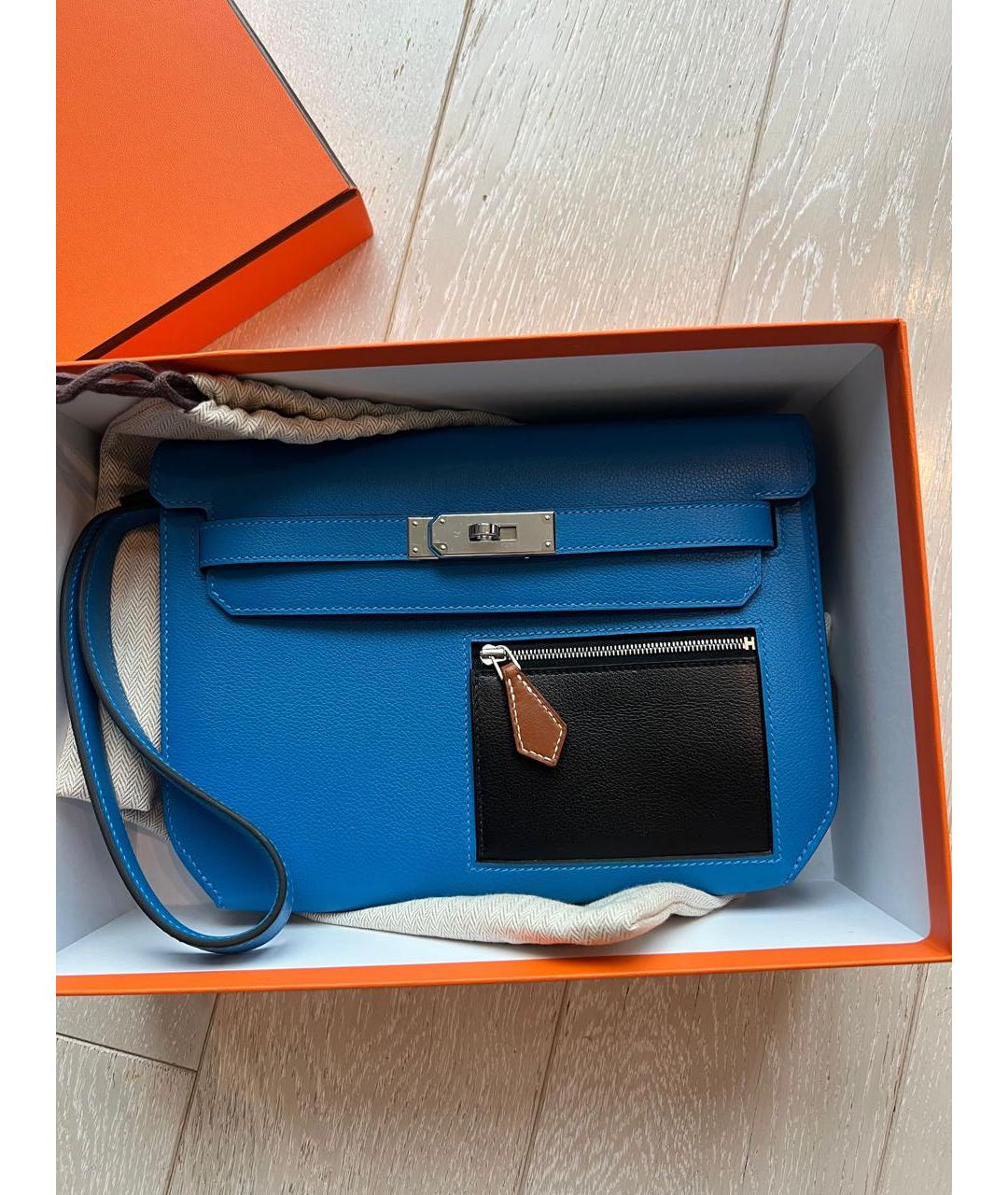 HERMES Синяя кожаная барсетка, фото 6