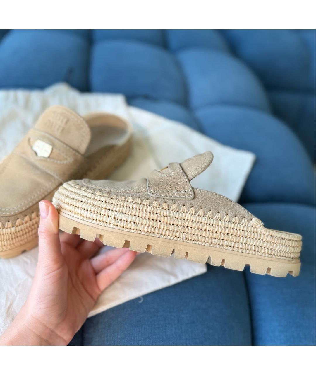 MIU MIU Бежевые замшевые эспадрильи, фото 8