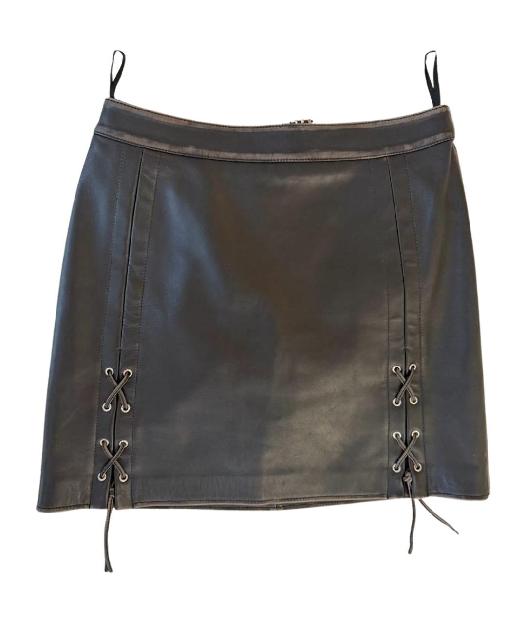 HUGO Коричневая кожаная юбка мини, фото 1