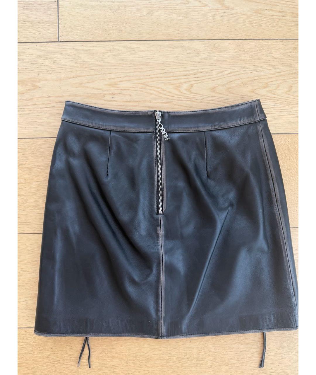 HUGO Коричневая кожаная юбка мини, фото 3