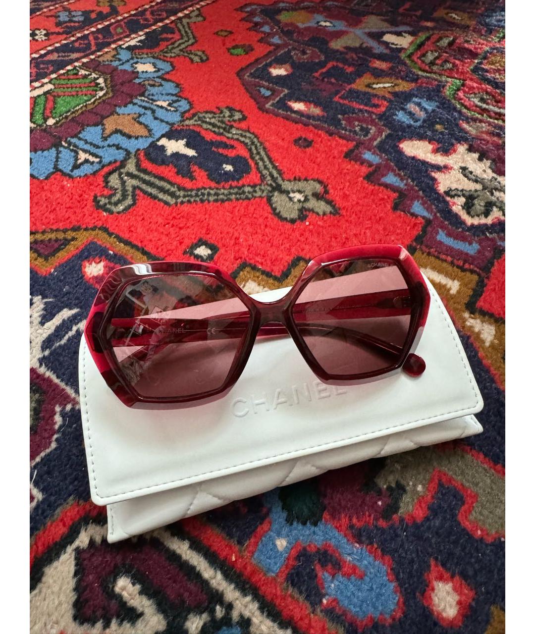 CHANEL Бордовые пластиковые солнцезащитные очки, фото 4