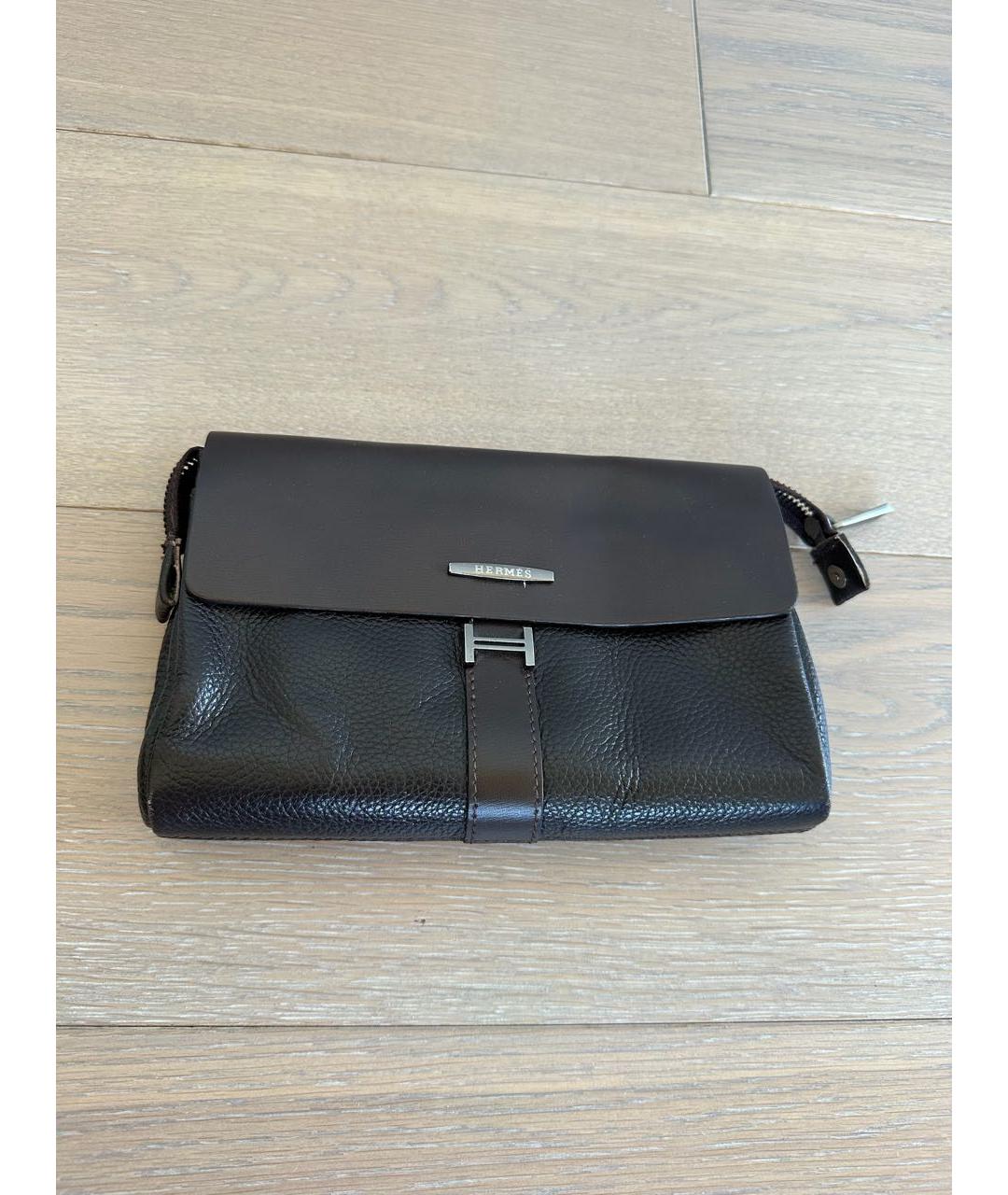 HERMES Коричневая кожаная барсетка, фото 5