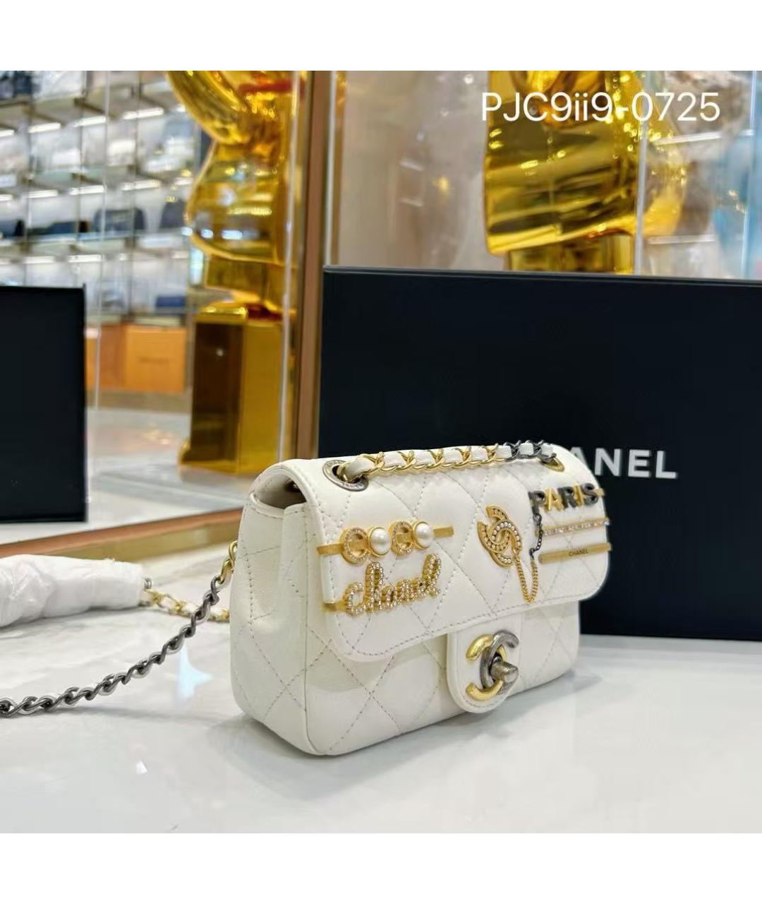 CHANEL Белая кожаная сумка через плечо, фото 3