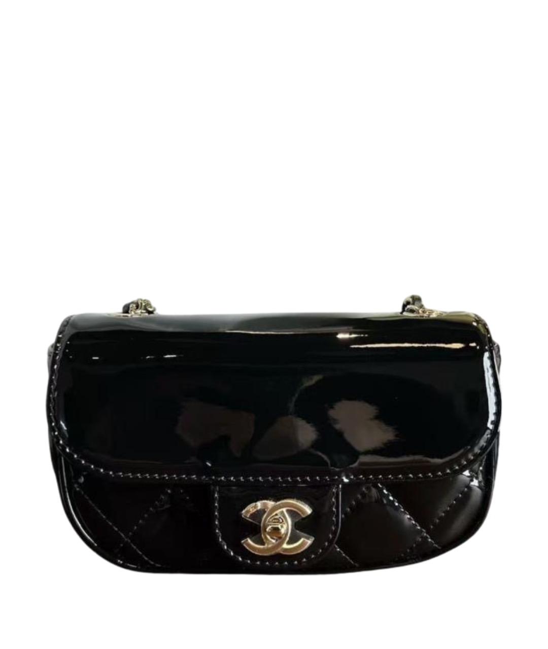 CHANEL Черная сумка через плечо из лакированной кожи, фото 1