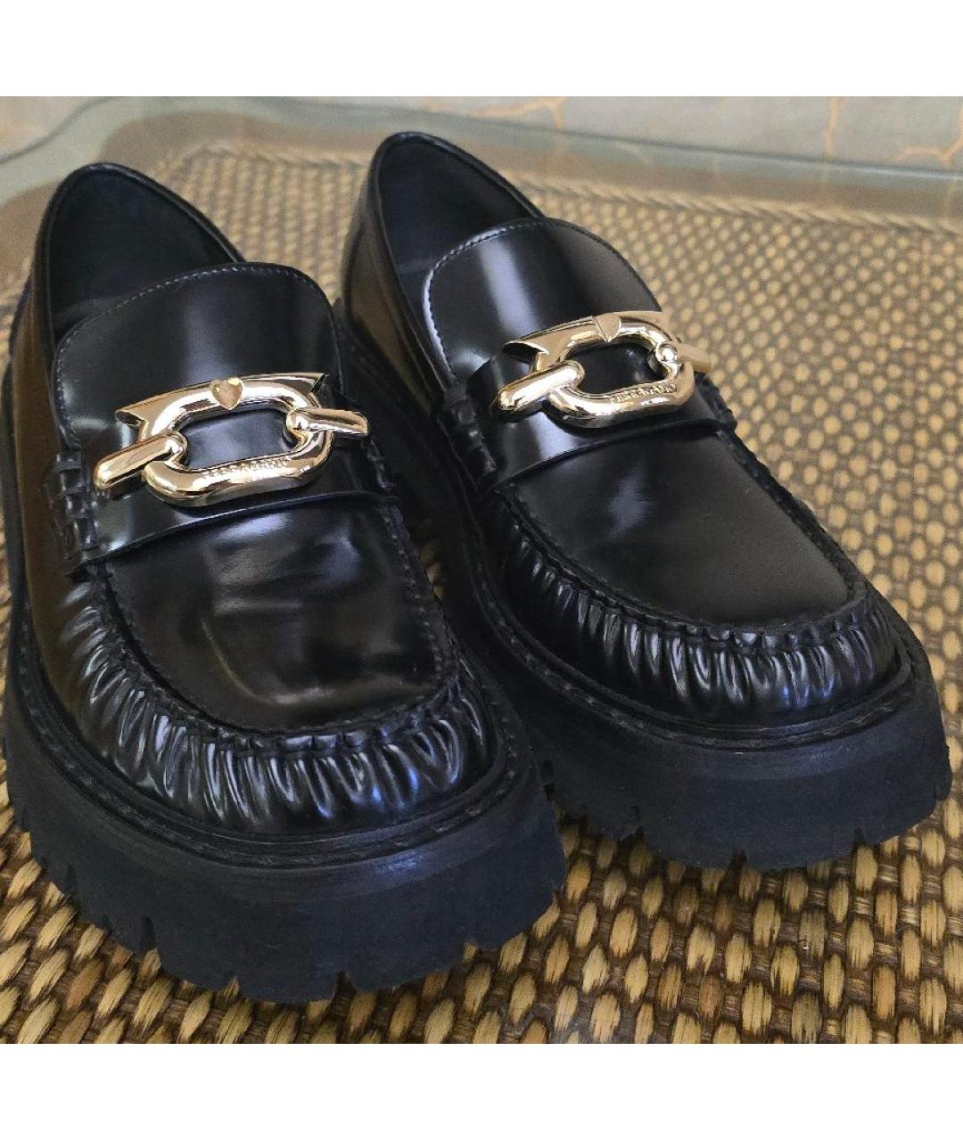 FERRAGAMO Черные кожаные лоферы, фото 3