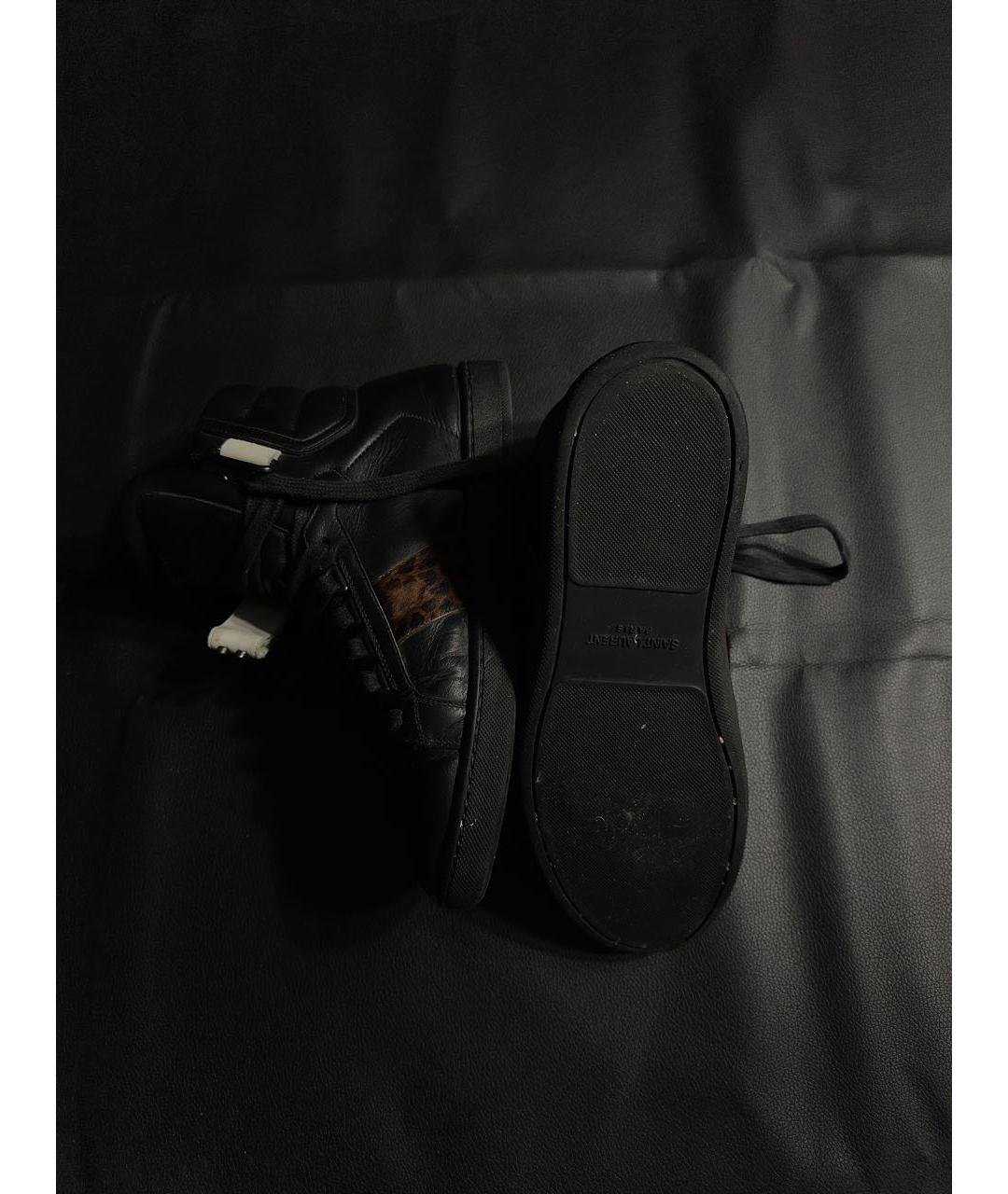 SAINT LAURENT Черные кожаные высокие кроссовки / кеды, фото 2