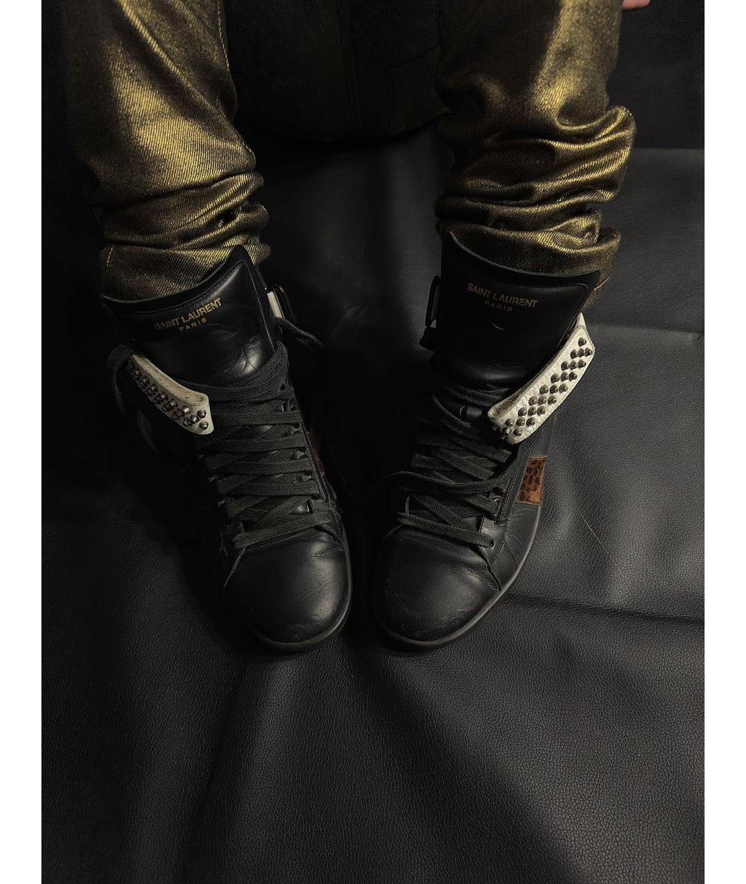SAINT LAURENT Черные кожаные высокие кроссовки / кеды, фото 7