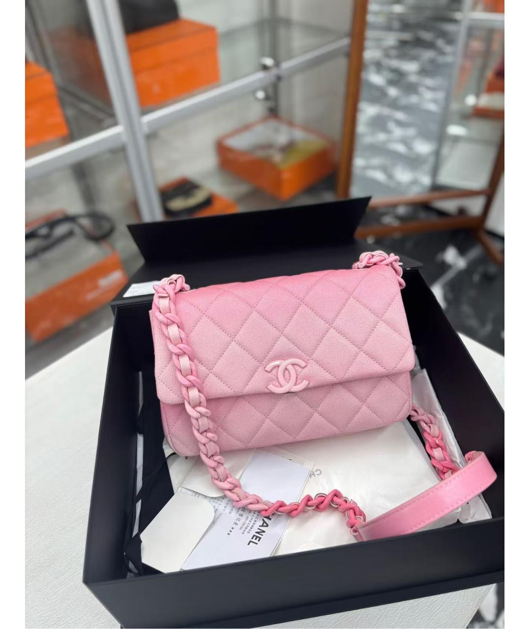 CHANEL Розовая кожаная сумка через плечо, фото 6
