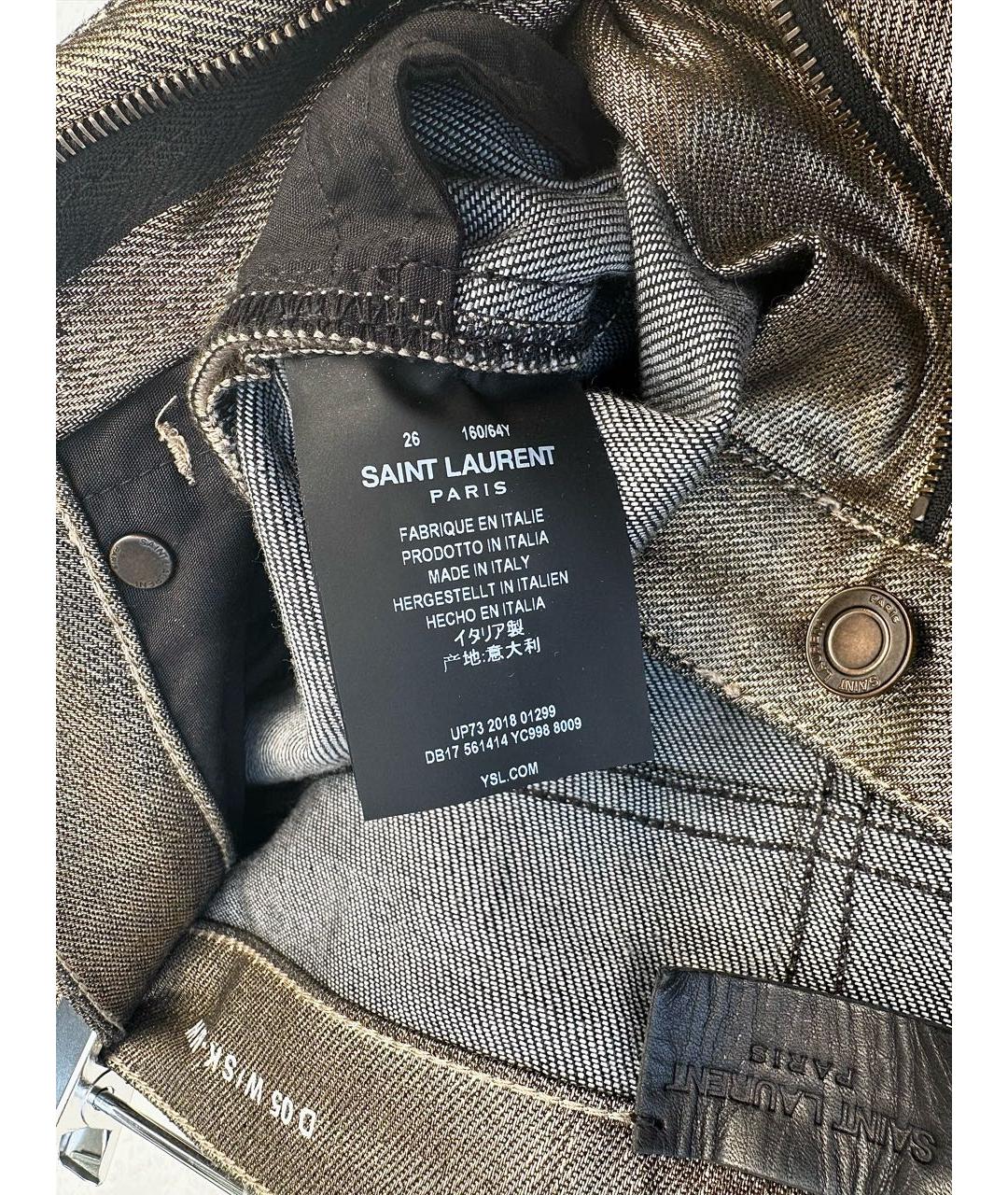 SAINT LAURENT Золотые хлопковые джинсы скинни, фото 8
