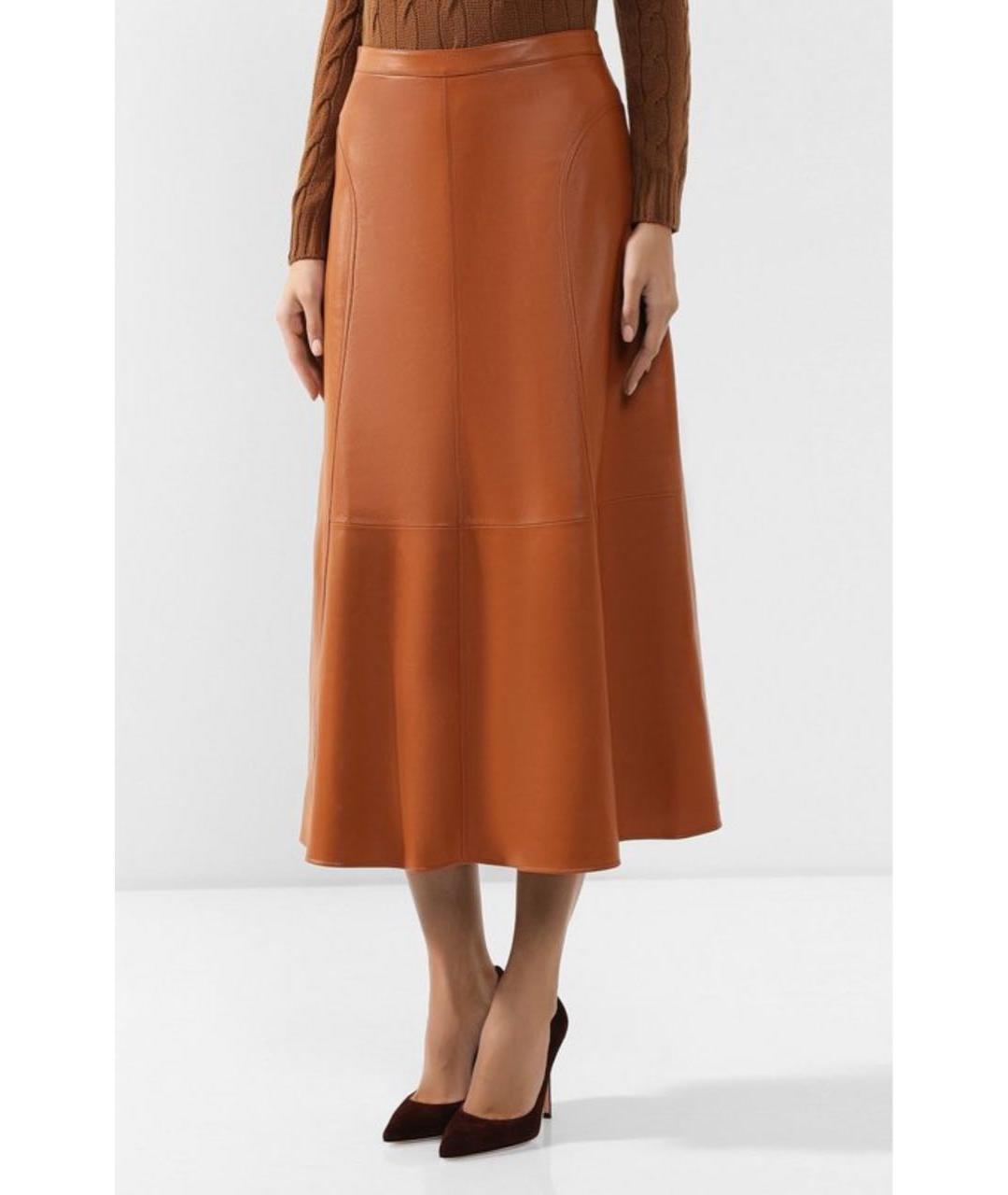 LORO PIANA Коричневая кожаная юбка миди, фото 5